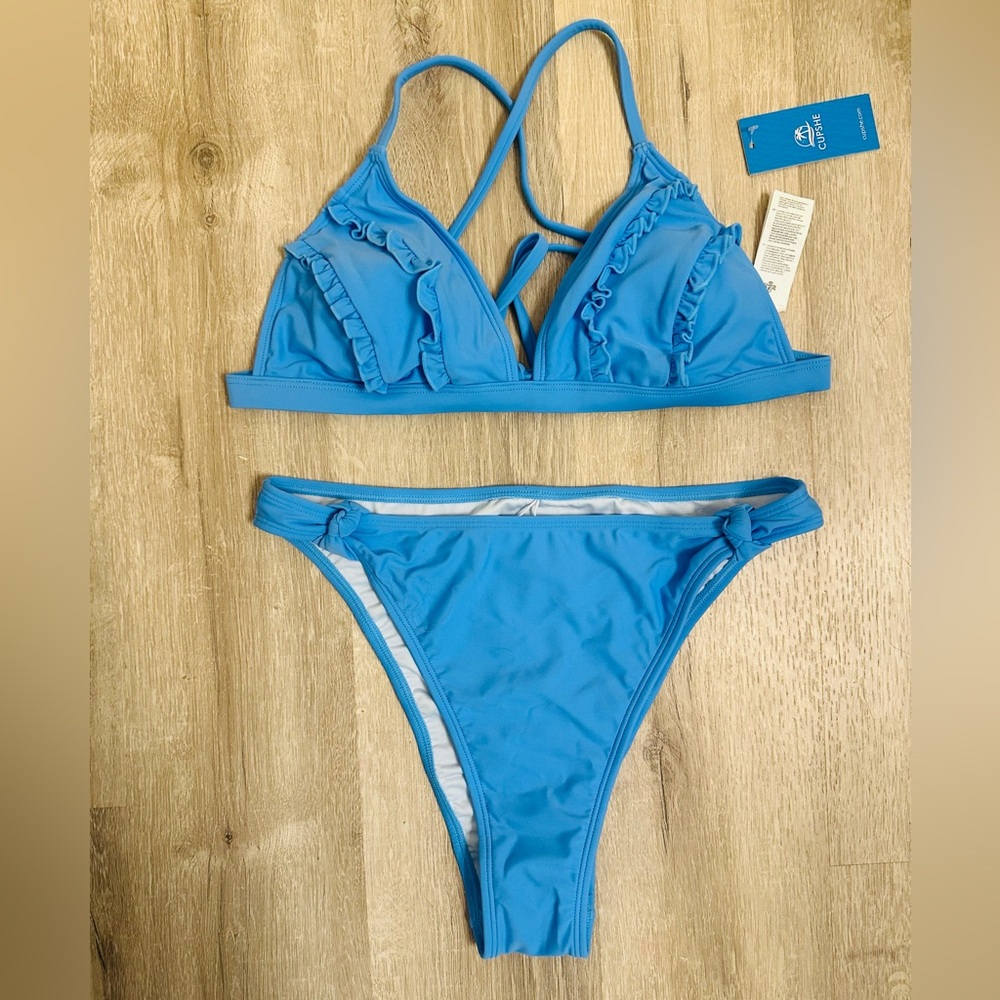 NWT Cupshe Forget-Me-Not Blue Bikini Set - Picture 2 of 11